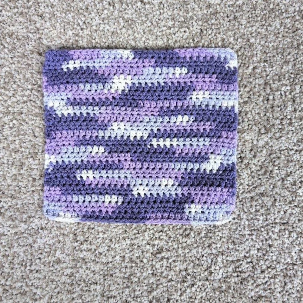 Handmade‎ Crocheted Washcloth Dishcloth Purple Haze Lavender White Cotton Blend